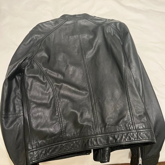 timberland large lambskin leather cafe racer jacket - Picture 2 of 6